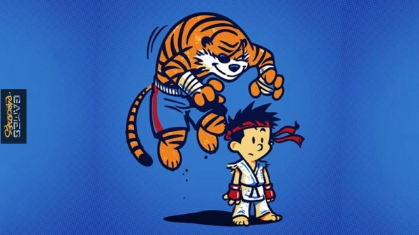 Calvin and Hobbes street fighting